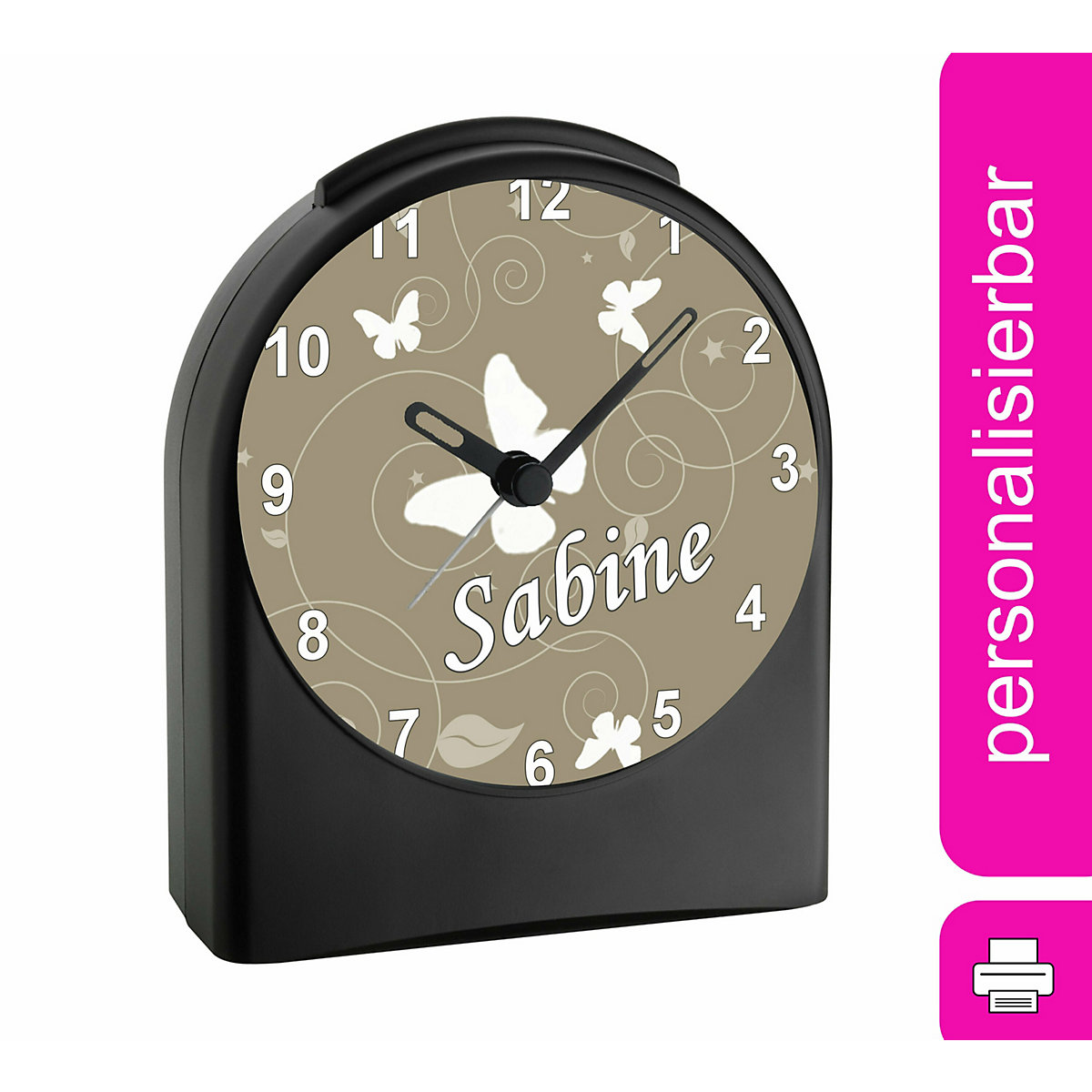 Kinder Funkwecker personalisiert mit Namen Schmetterling Ornamente Atom-/Funkuhr, 12-Stunden-Anzeigeformat, Schlummerfunktion, Nachtlicht, Geräuschlos/Ohne Ticken