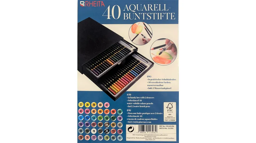 RHEITA Aquarell-Buntstifte 40er Etui Karton