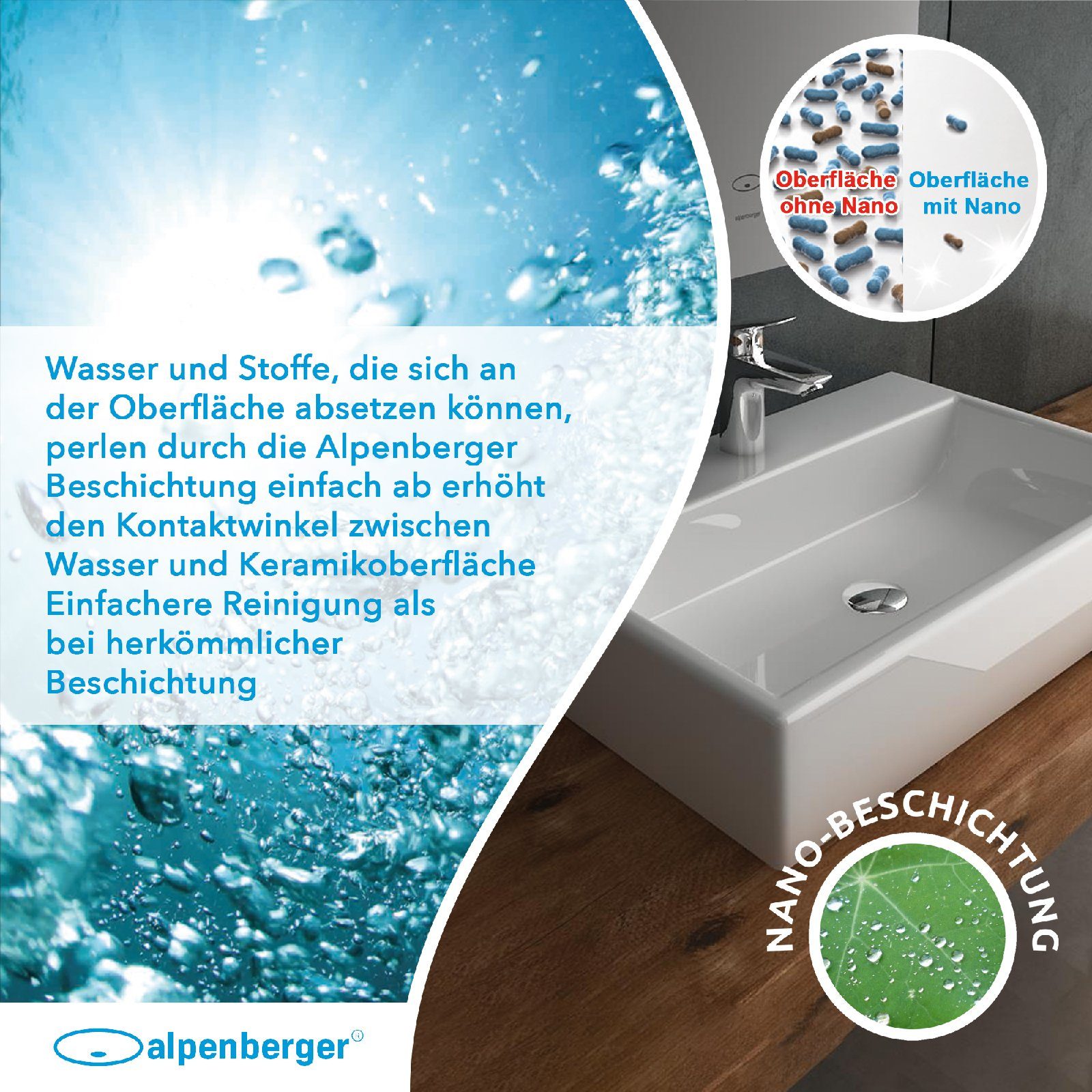 Alpenberger Waschbecken - Keramik Aufsatzwaschbecken & Hängewaschbecken - Eleganter Waschplatz (1-tlg. Set, 1-St., Handwaschbecken Badezimmer), Aufsatzbecken schmutzabweisend & hygienisch mit Nano beschichtet
