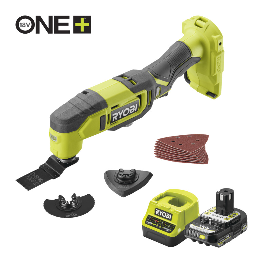 Unealtă multifuncțională fără fir Ryobi 5133006866, baterie 18V ONE+ 2.0 Ah și încărcător în cutie