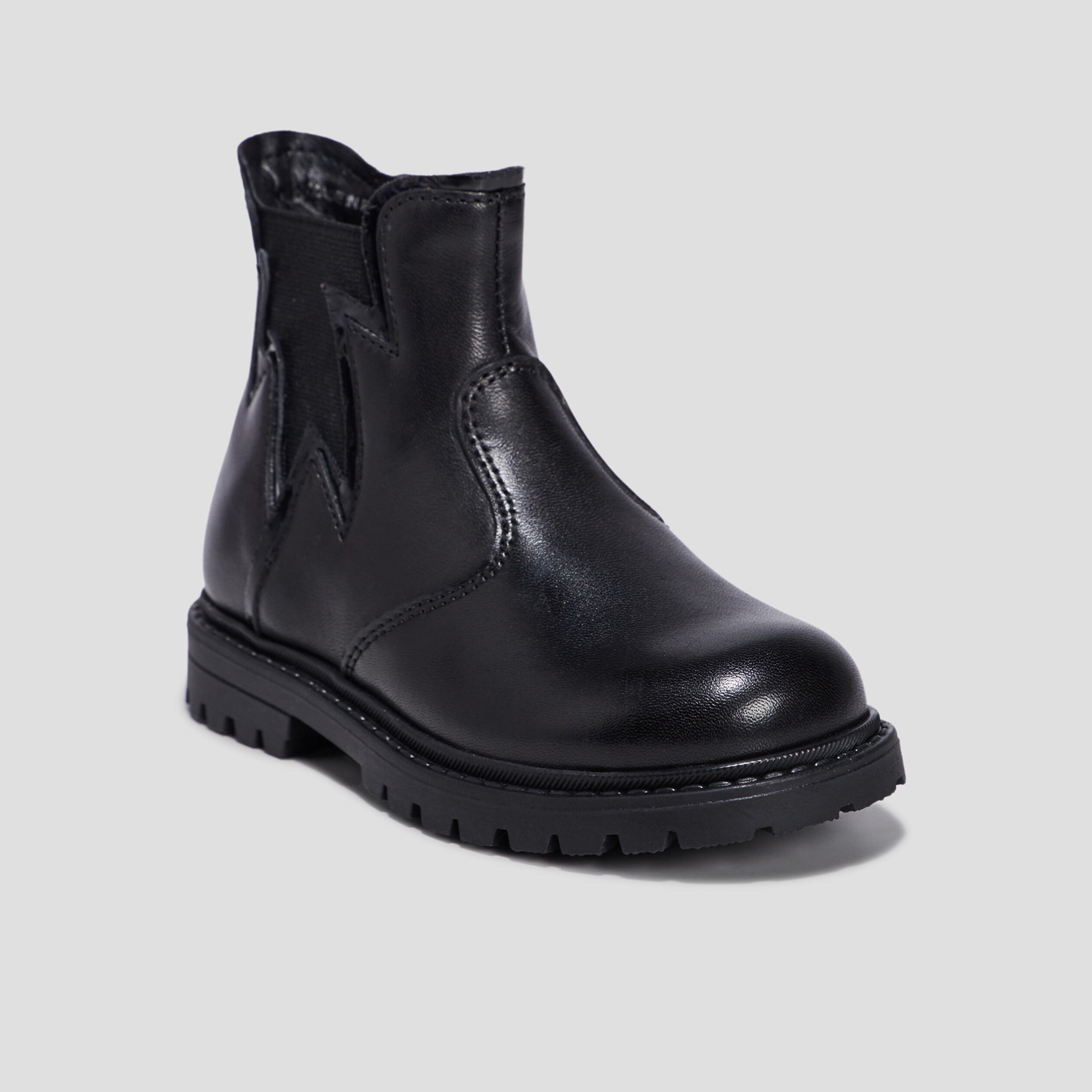 Bottines crantées en cuir noir fille | La Halle