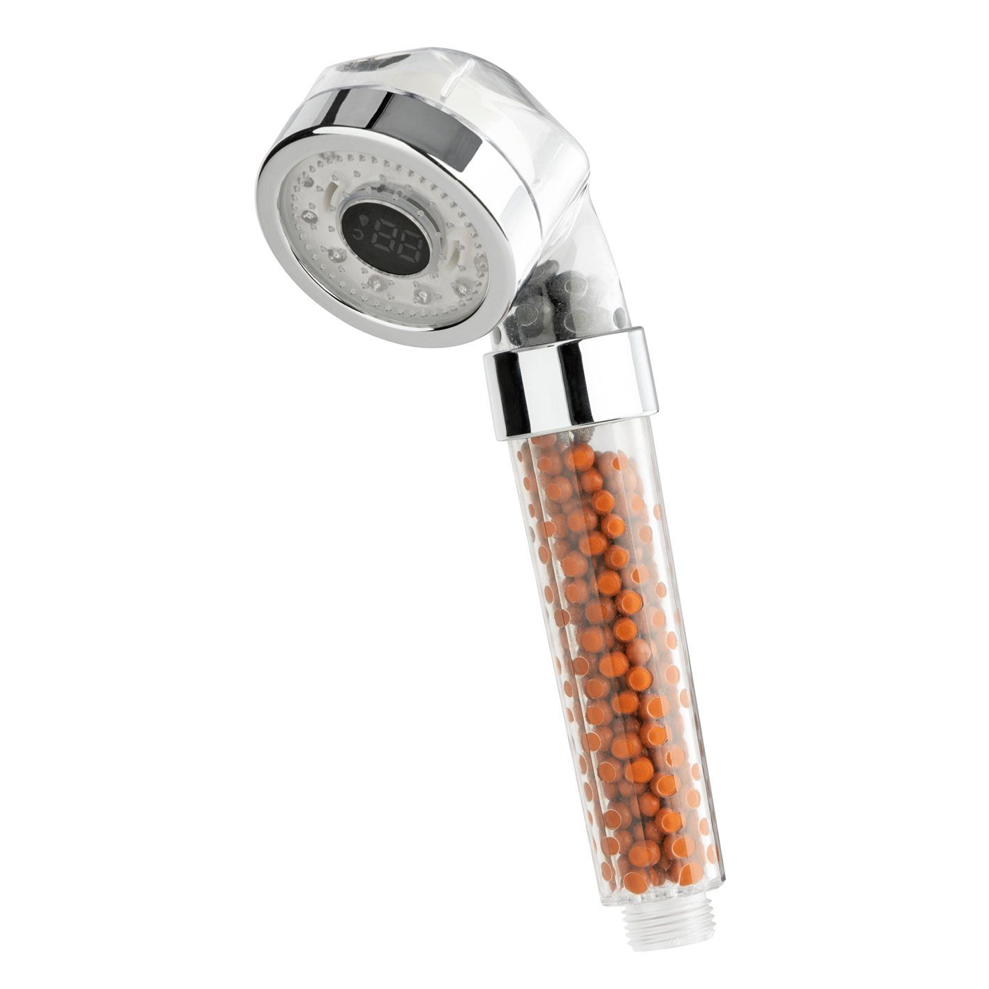 EASYmaxx Regenduschkopf LED-Farbwechsel 6cm mit Mineralkugeln, (1-tlg), Wassersparendender Spa Duschkopf, Digitale Temperaturanzeige