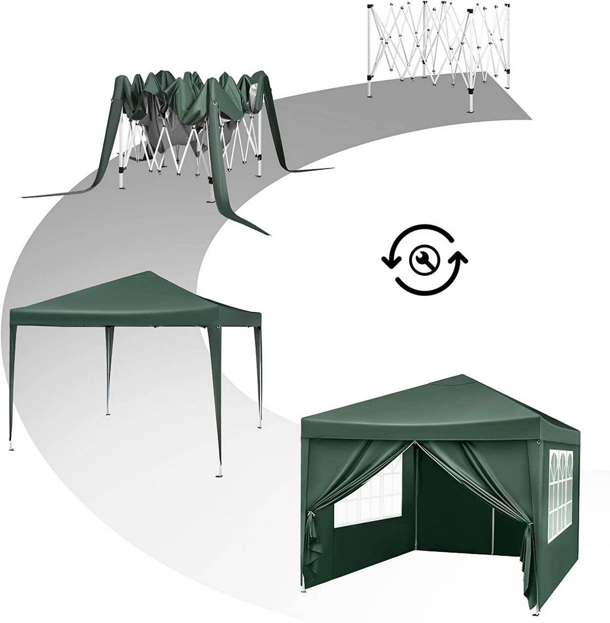 Woltu Faltpavillon, mit 4 Seitenteilen, aus Oxford Metallrahmen 3x3 m