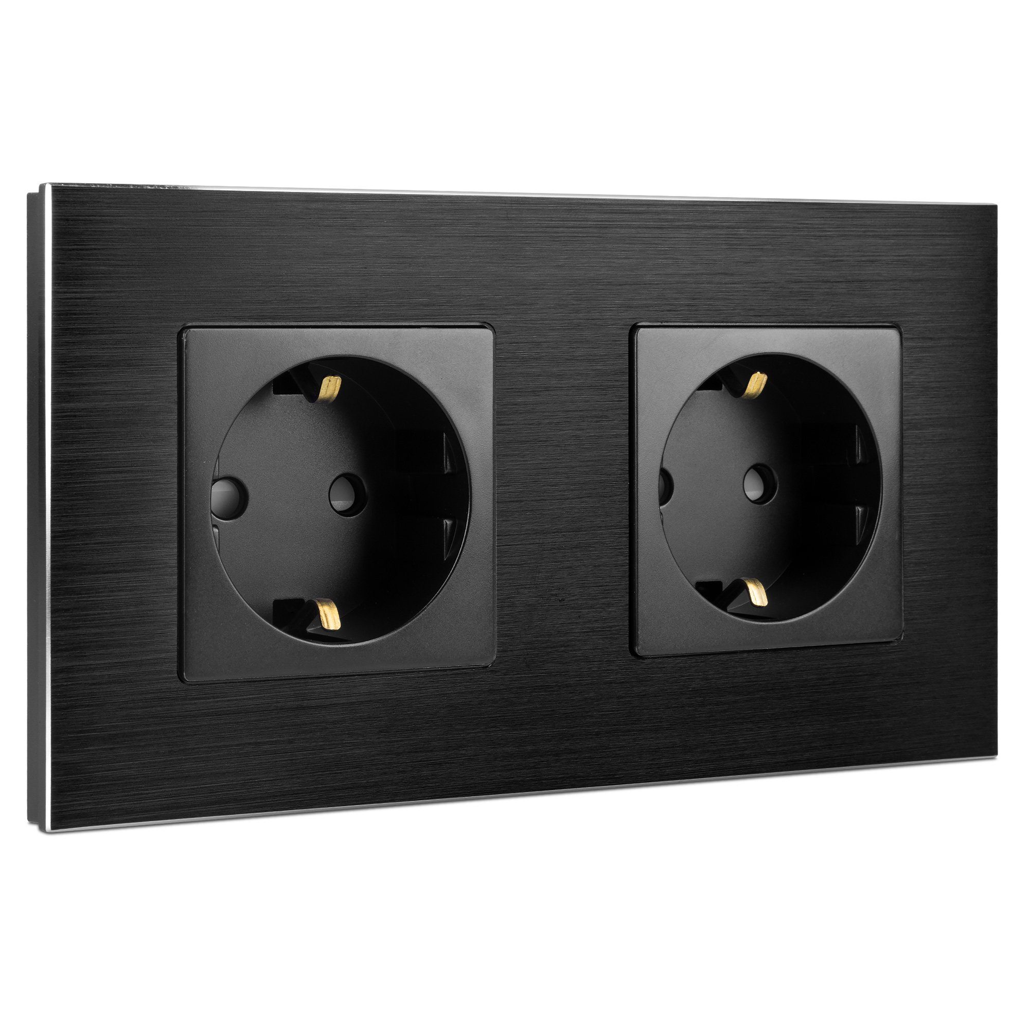 Navaris Alu Schuko Steckdose zweifach - Design Einbau Wandsteckdose Steckdosenleiste (Kabellänge 15,50 m)