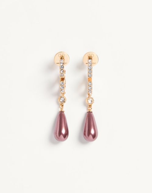 Brincos com a assinatura VLogo em metal, cristais Swarovski® e pingentes de vidro.