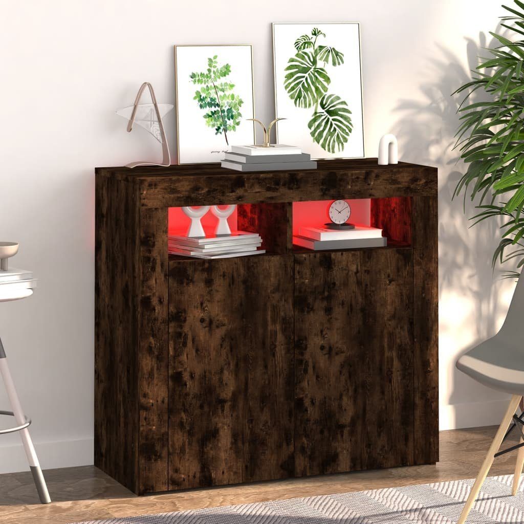 vidaXL Sideboard Sideboard mit LED-Beleuchtung Räuchereiche 80x35x75 cm (1 St)