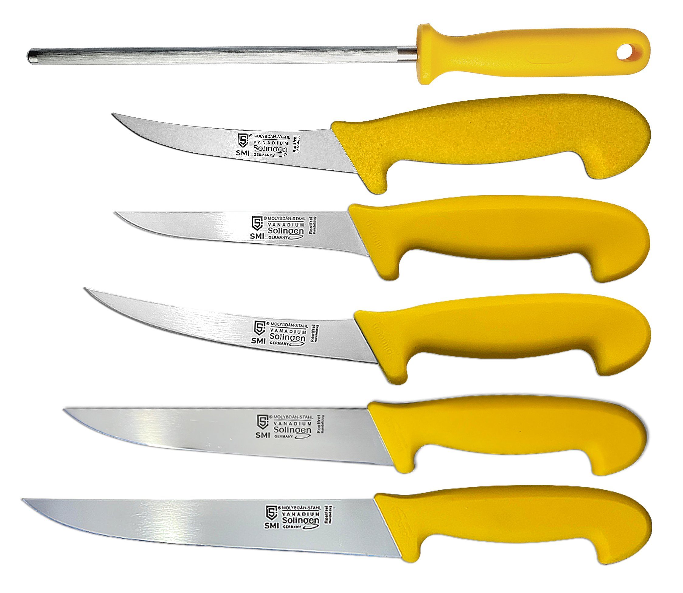SMI Kochmesser 6-tlg Küchenmesser Set Solingen Metzgermesser Wetzstahl Ausbeinmesser