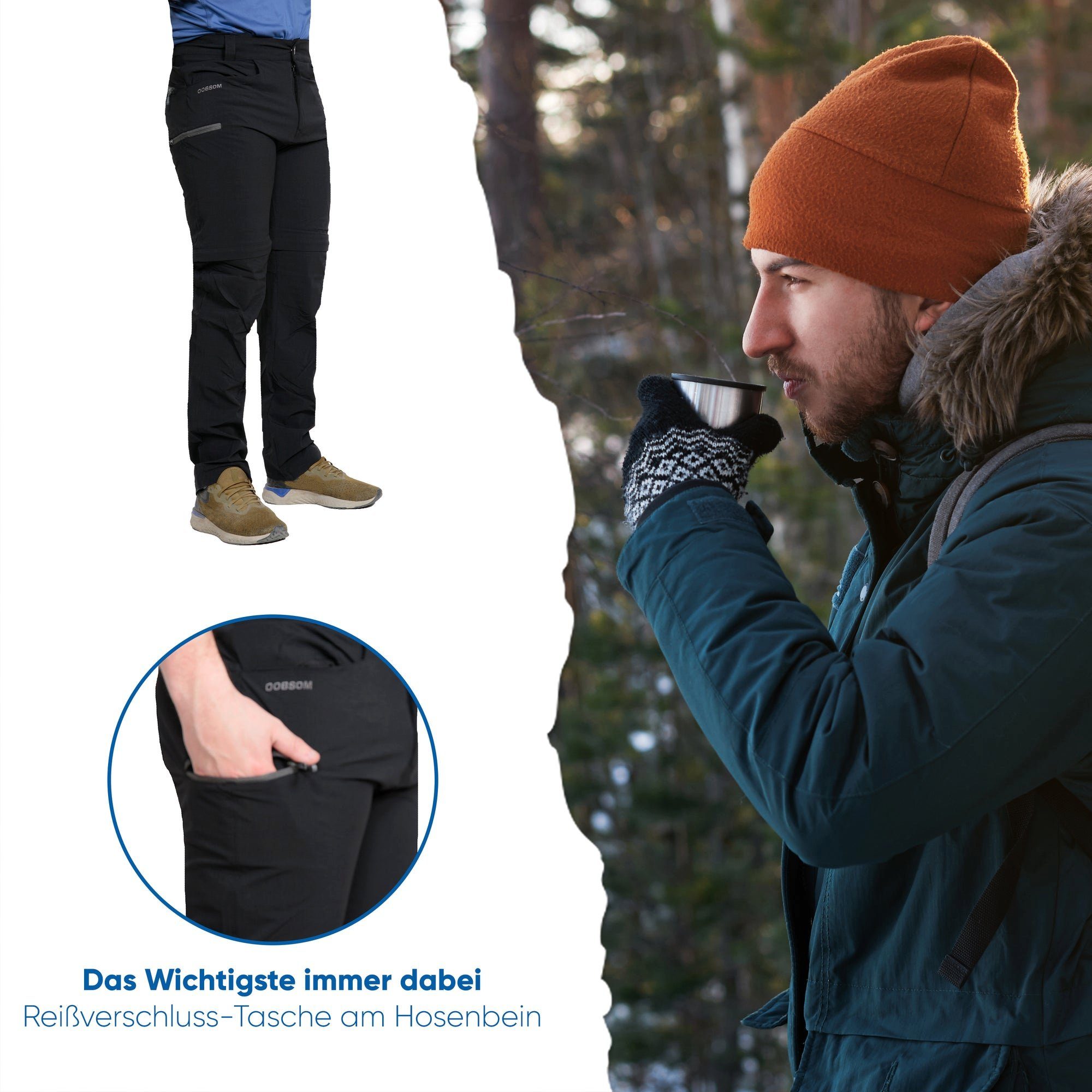 Dobsom Zip-off-Hose Dobsom Herren Wanderhose Outdoorhose Zipp Off abzippbar schnelltrocknend, atmungsaktiv, schmutzabweisend, 4 Wege Strech, elastisch