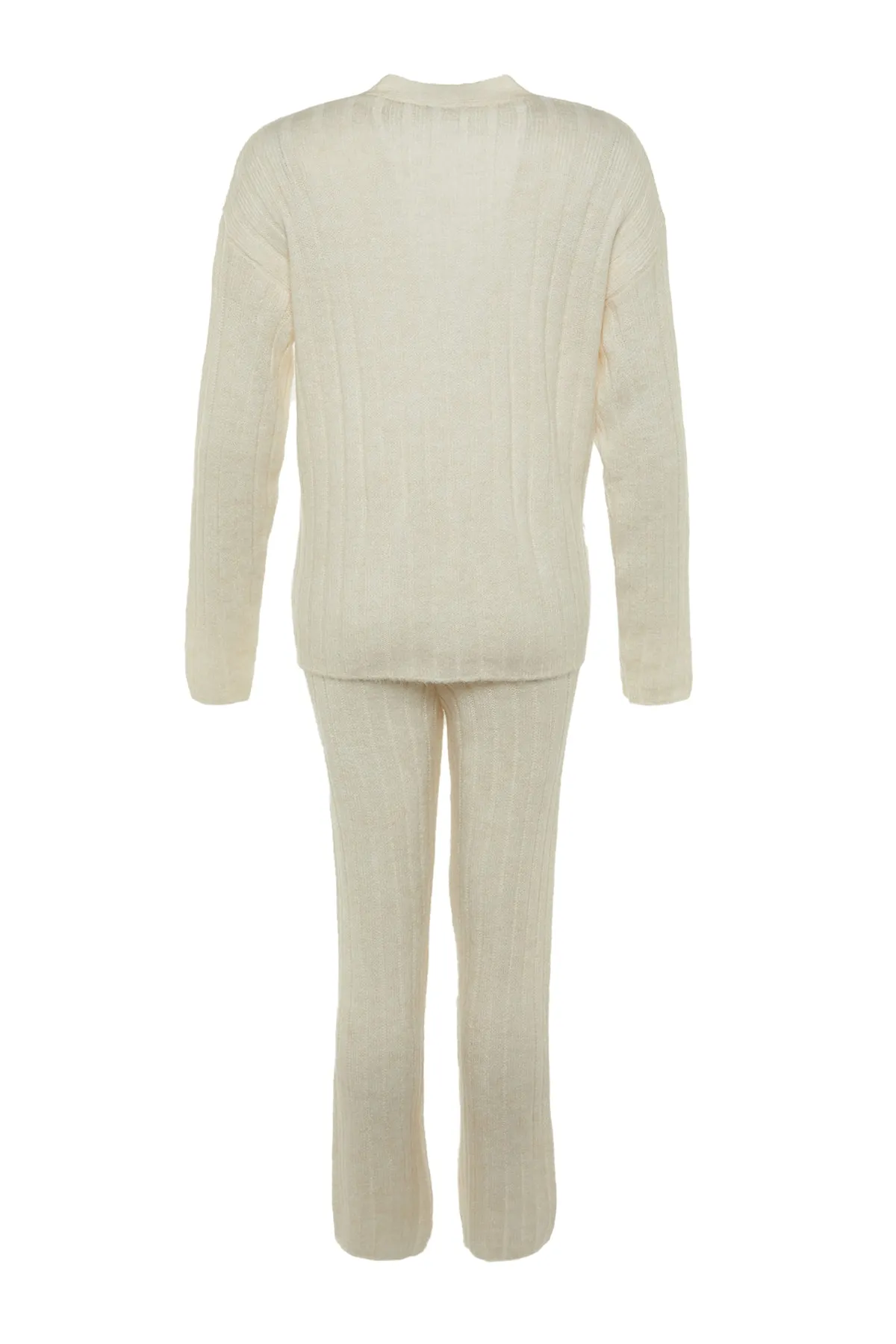 Trendyol Collection  Ecrufarbenes Set aus Strickjacke und Hose mit Knopfleiste, Oberteil und Unterteil