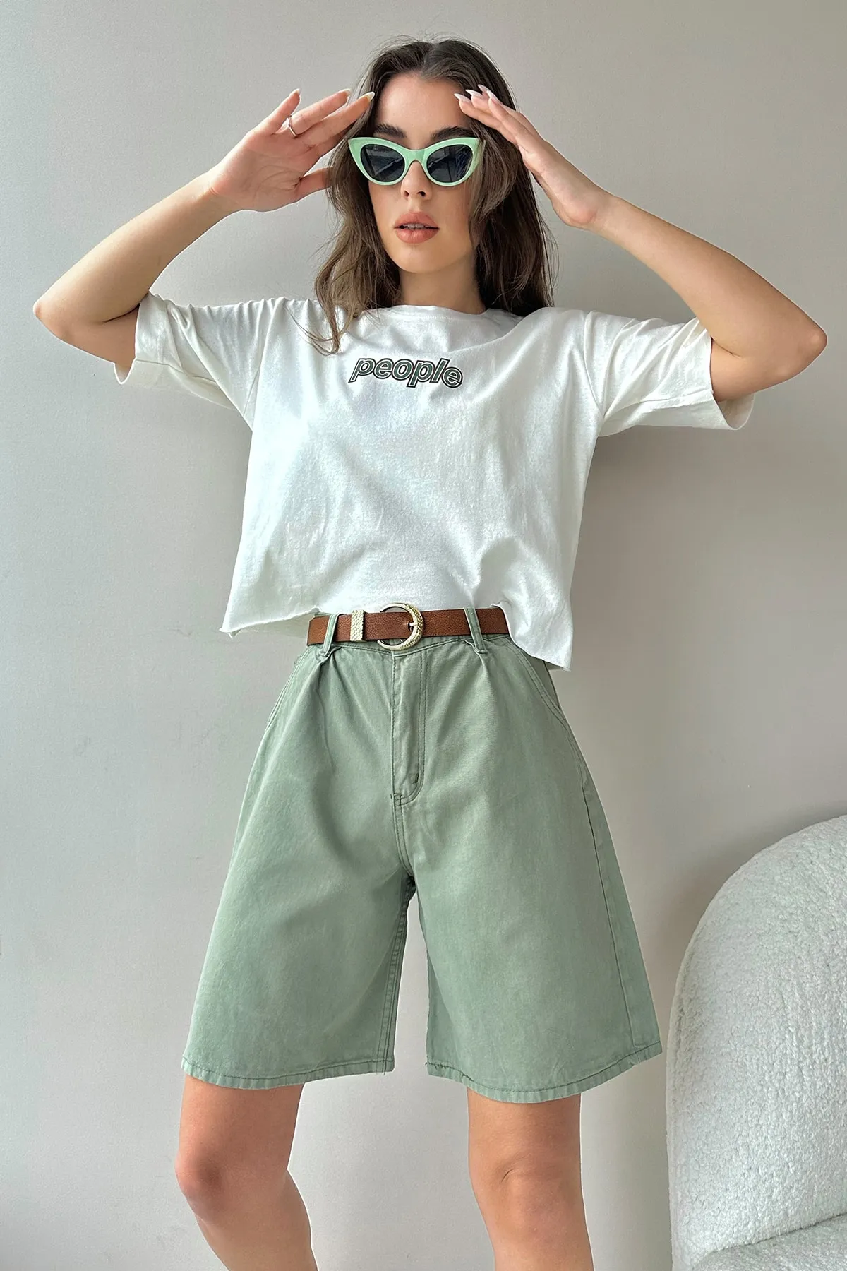Trend Alaçatı Stili  Shorts - Grün - Hoher Bund