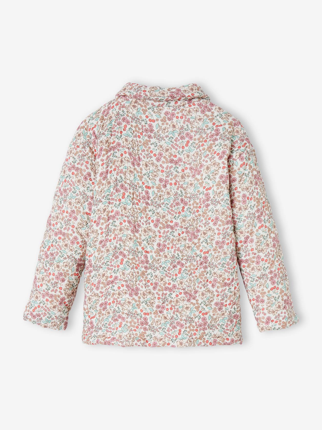 Veste matelassée imprimée fleurs fille écru