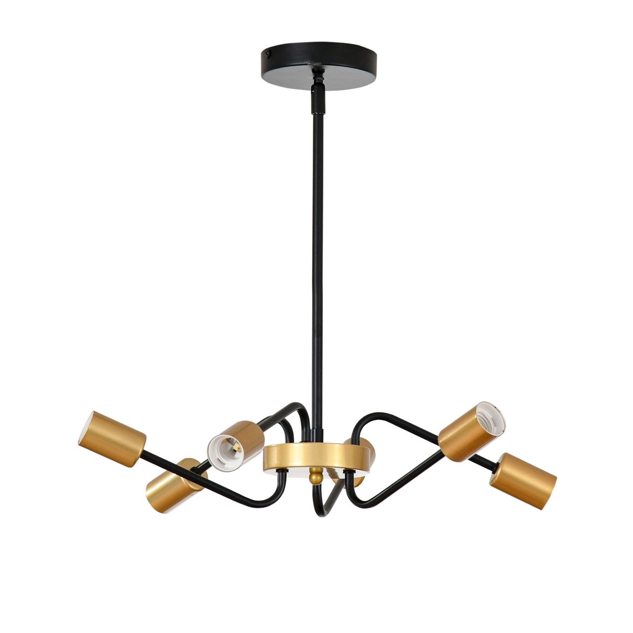 HOMCOM Kronleuchter Hängelampe 6-flammig höhenverstellbar Pendelleuchte Deckenleuchte Industrial mit E27 Lampenfassung für Wohnzimmer Schlafzimmer Metall Schwarz Gold Ø48 x 120 cm
