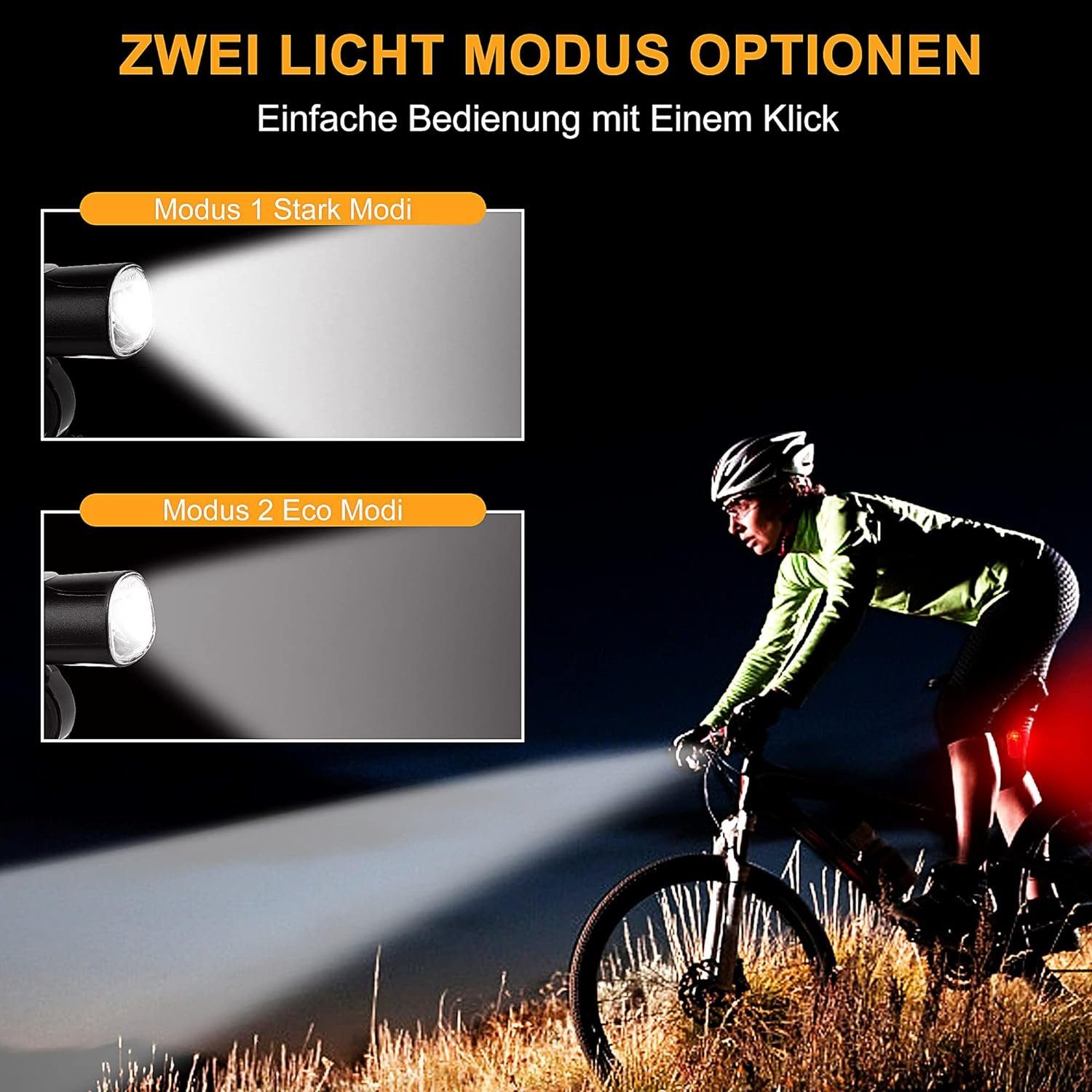 ASLENY Fahrradbeleuchtung LED-Fahrradlicht-Set, Wasserdichte Fahrradbeleuchtung, USB-Ladefunktion,Enthält Front und Rücklicht für Kinder und Erwachsene