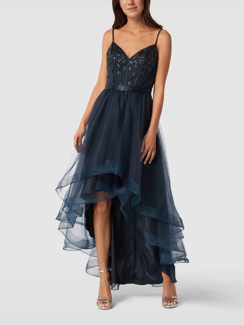 Abendkleid mit Ziersteinen in dunkelblau