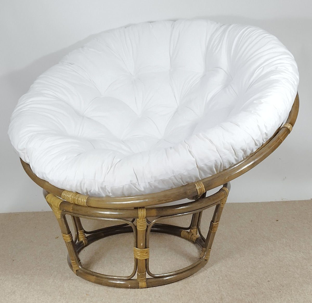 Rattani Rattanstuhl Rattan Papasan Sessel inkl. hochwertigen Polster D 110 cm darkbrown