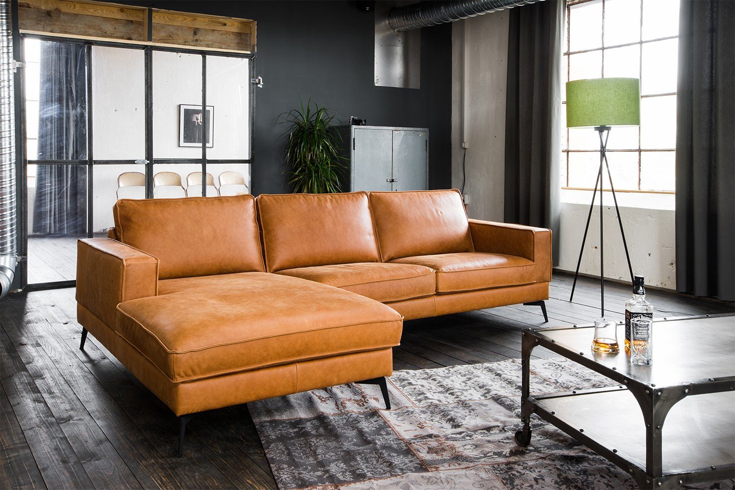 KAWOLA Ecksofa BLOOM, Leder Recamiere rechts od. links versch. Farben
