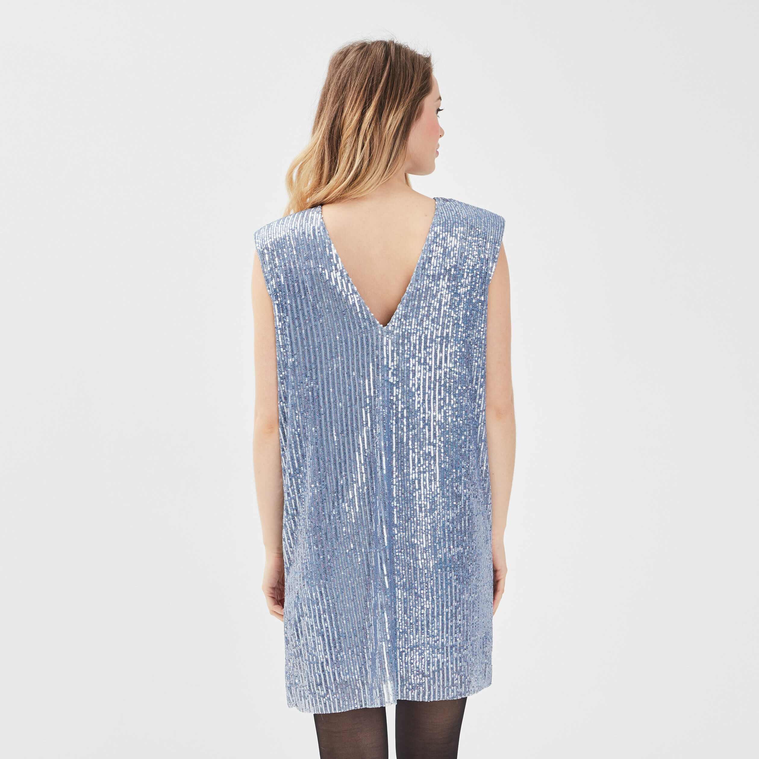 Robe droite avec sequins gris argent femme | Cache Cache