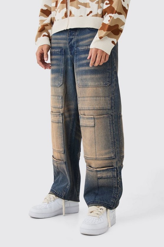 Baggy Rigid Overdyed Multi Pocket Cargo Jeans