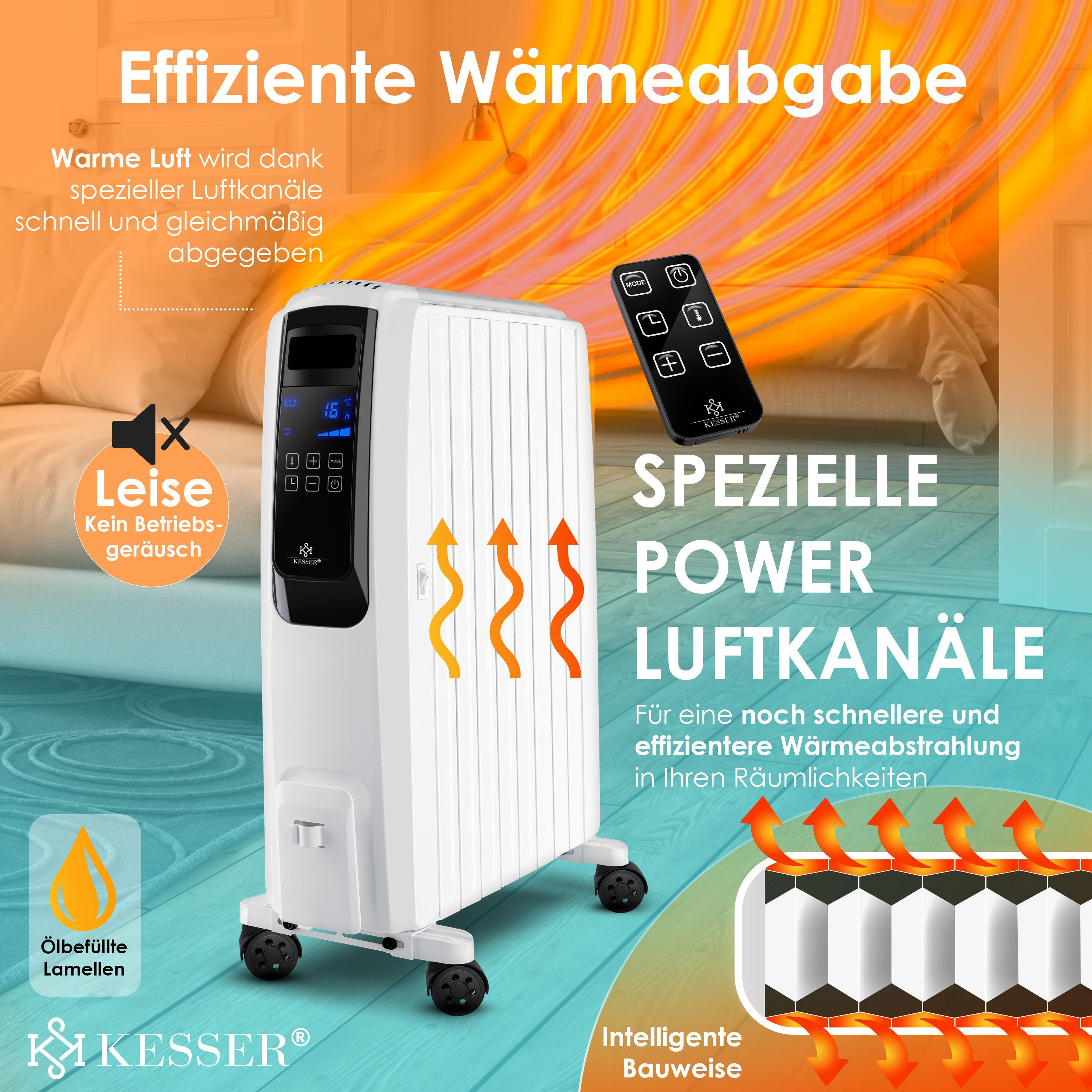 KESSER Ölradiator, 2000 W, Ölradiator mit WiFi App Fernbedienung digitalem Display