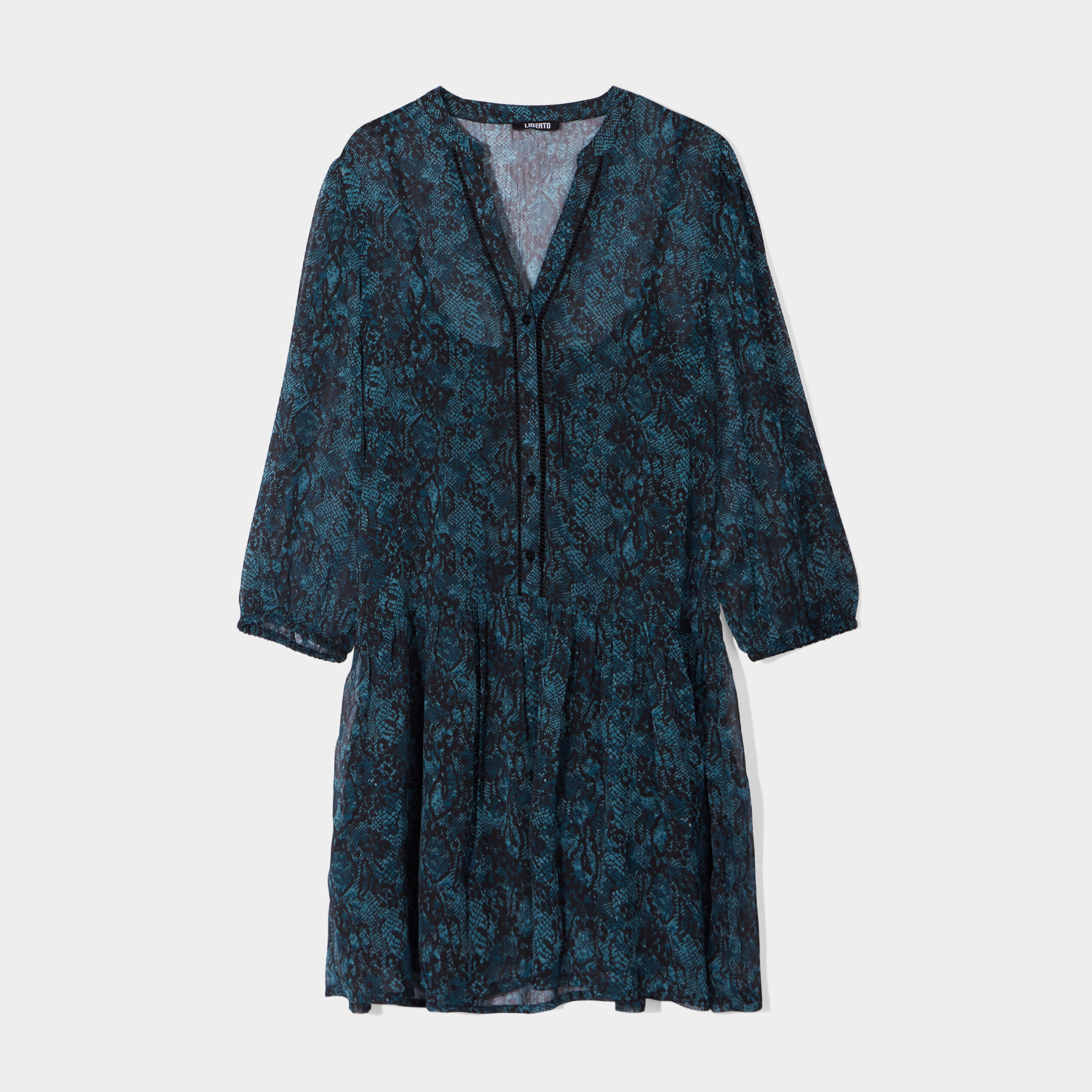 Robe fluide évasée courte col V Liberto bleu canard femme | La Halle
