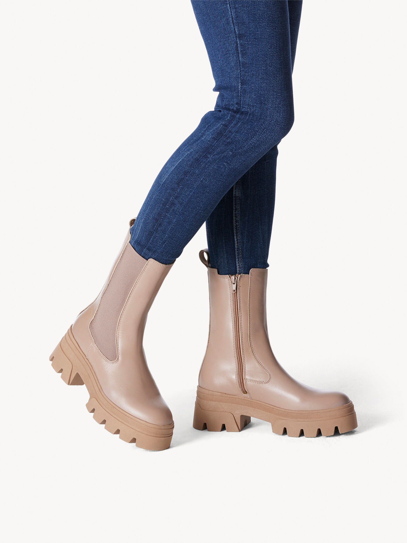Bottine Chelsea en cuir - beige