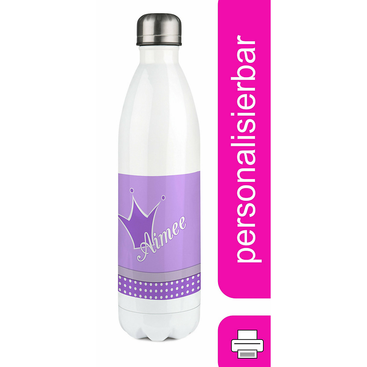Edelstahl Kinder Thermoflasche / Trinkflasche bunt Krone Farbe lila Spülmaschinenfest, Auslaufsicher, Bruchfest, Doppelwandig, Für Heißgetränke geeignet, Mit Deckel, Isoliert