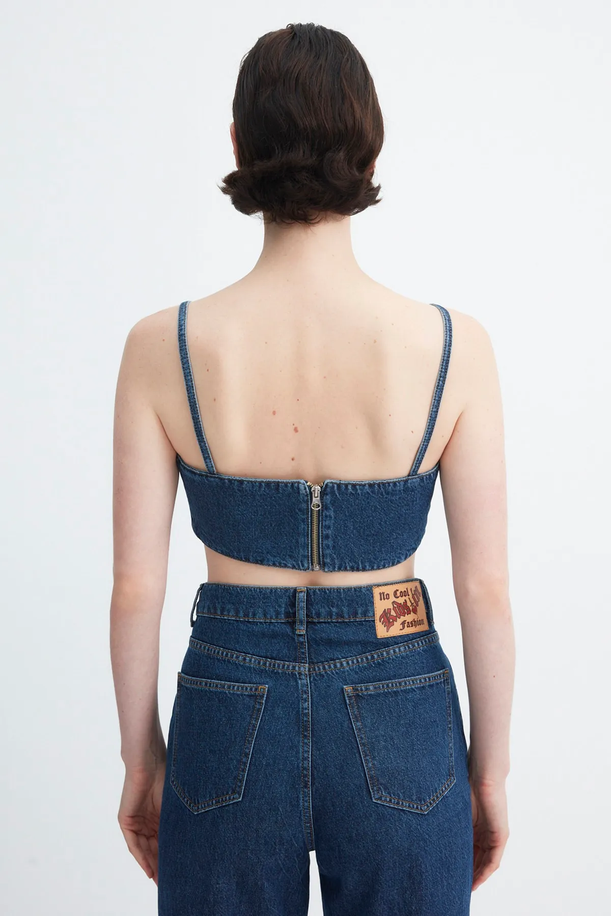 Trendyol Collection  X Zeynep Tosun Blaues Jeans-Bustier mit Ziernähten TPRAW23BS00061