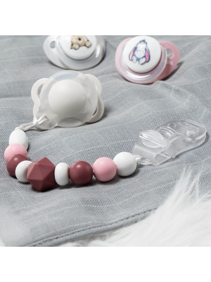 MiaMia Schnullerkette mit Silikon-Perlen & Gummiring inkl. in rosa,grau günstig kaufen onesize