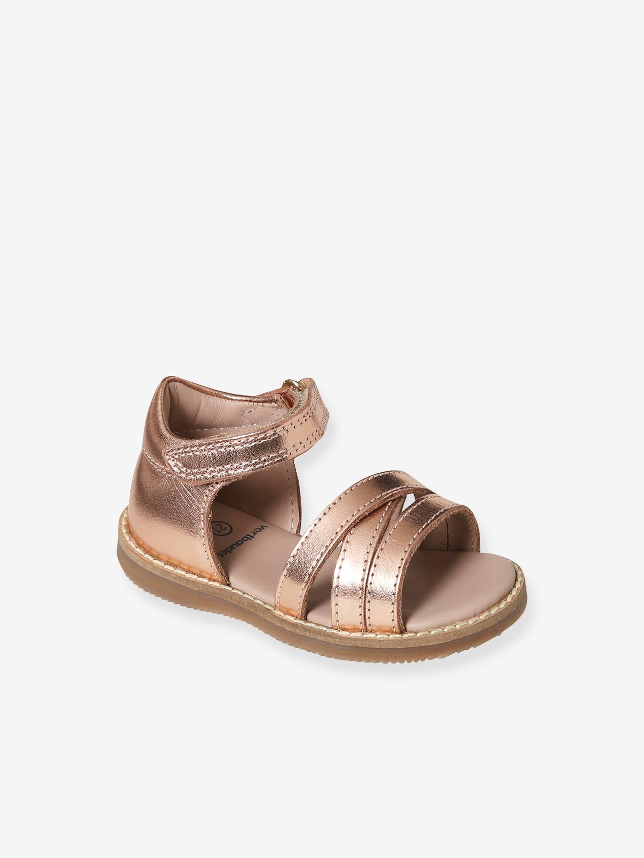 Vertbaudet Mädchen Baby Sandalen mit Klett - rosa metallic