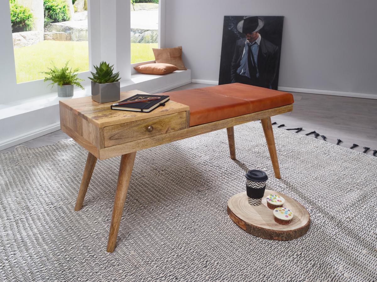 Wohnling Sitzbank SALIM Ziegenleder 100x52x38 cm