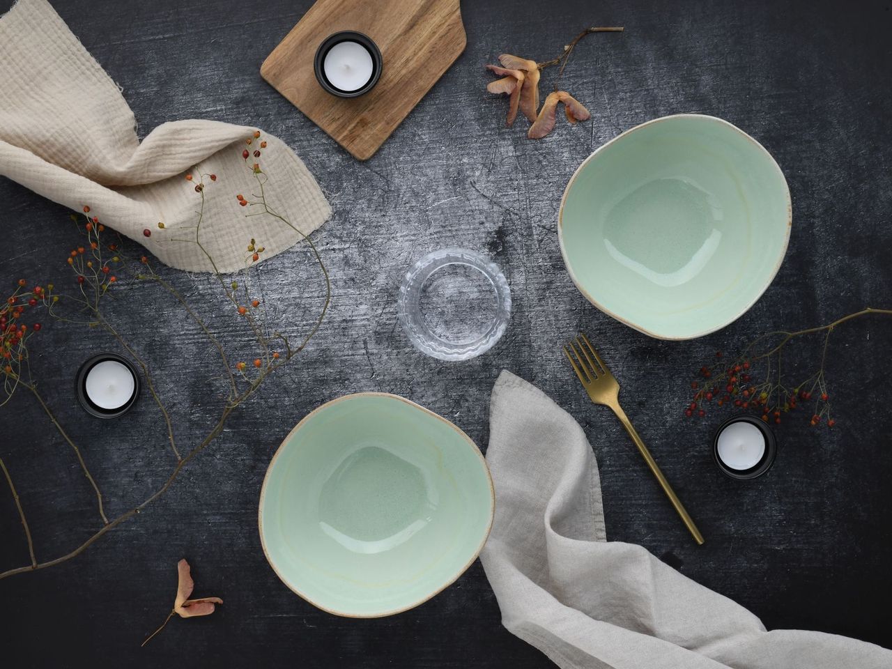 CreaTable Basalt Bowls, Salbei, 2-teiliges Geschirrset, Poke Bowl Set aus Steinzeug