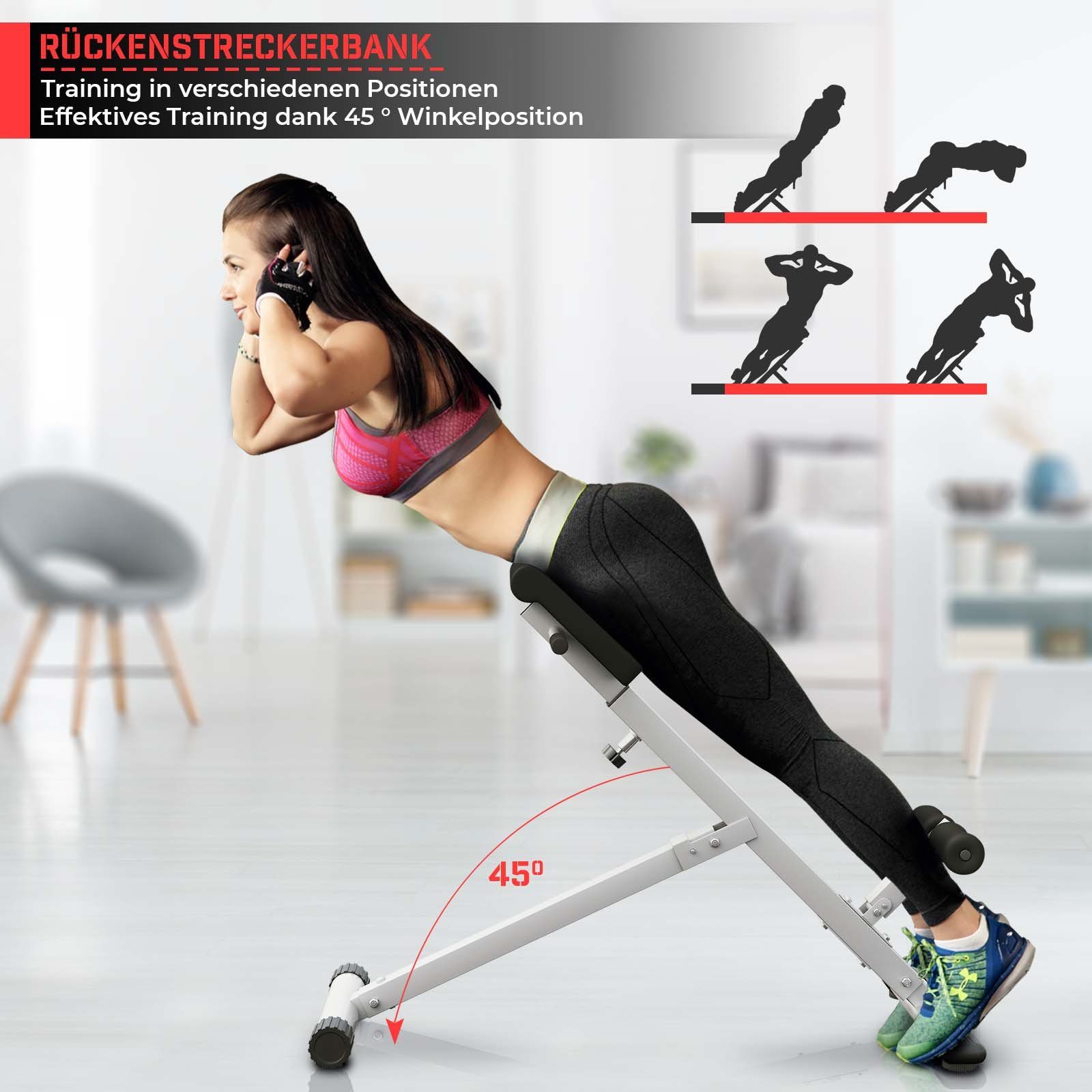 Physionics Rückentrainer Hyperextension Rückentrainer - klappbar, höhenverstellbar, 45°,120 kg