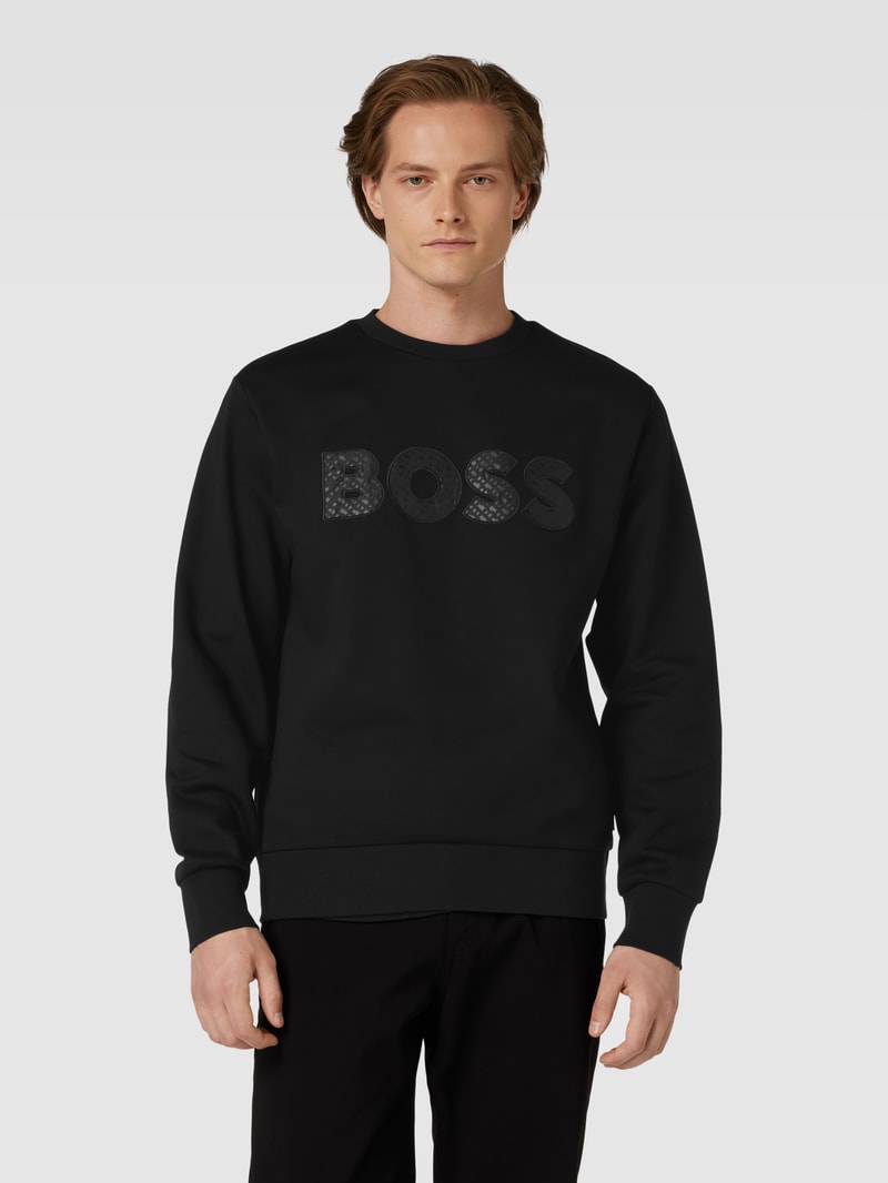 Sweatshirt mit Label-Stitching Modell 'Soleri' in schwarz