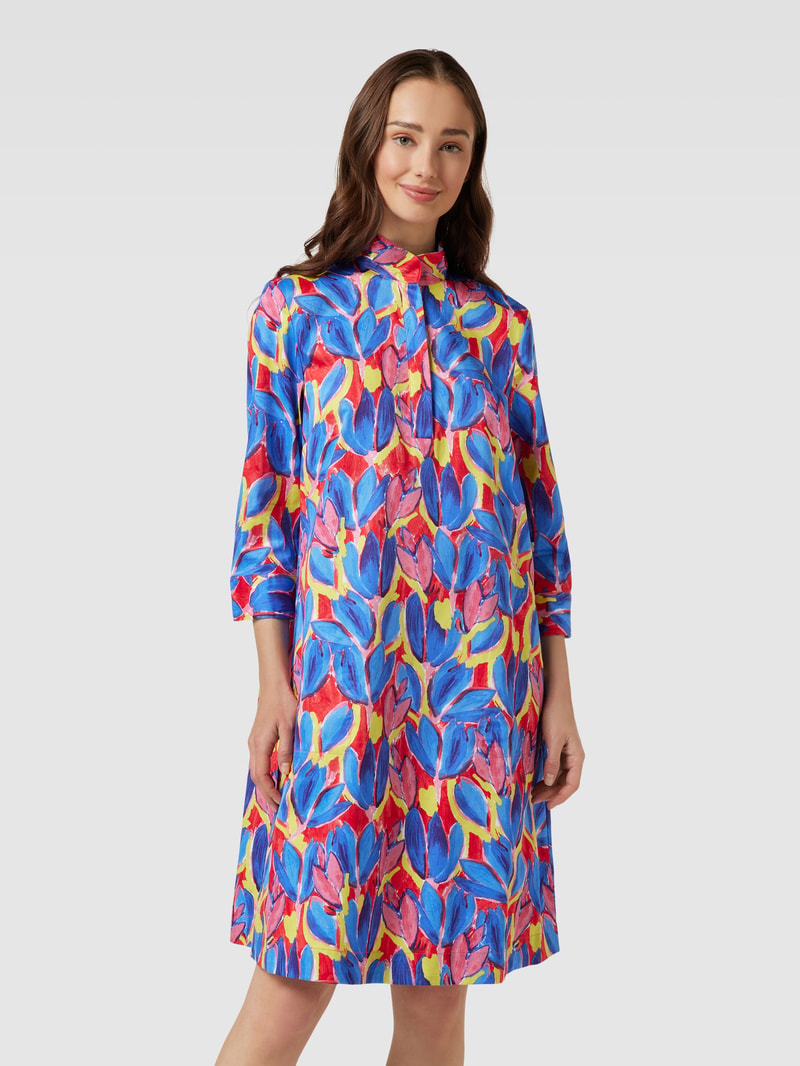 Hemdblusenkleid mit floralem Allover-Muster in royalblau