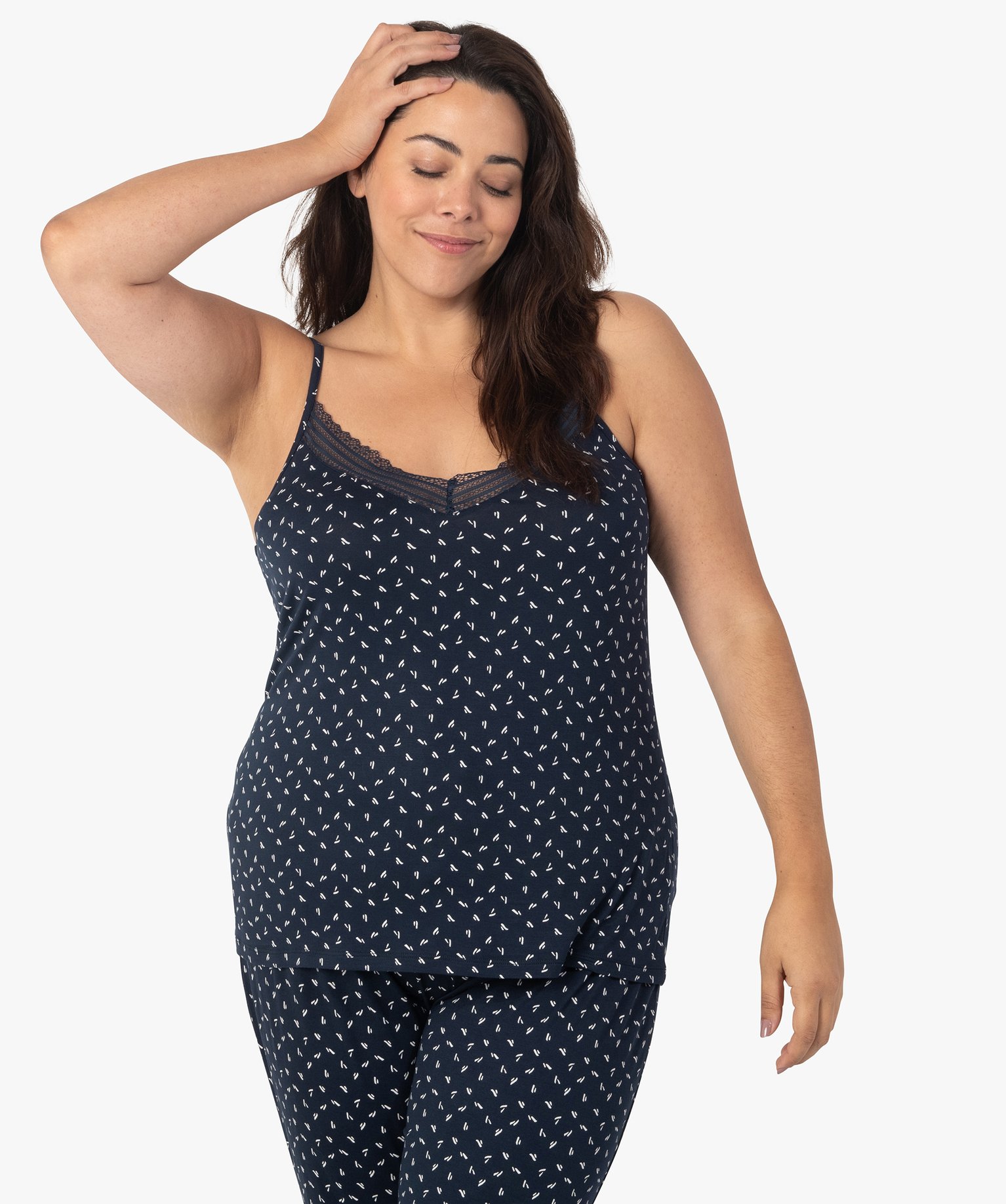 Débardeur femme grande taille en maille fluide et dentelle imprime | GEMO