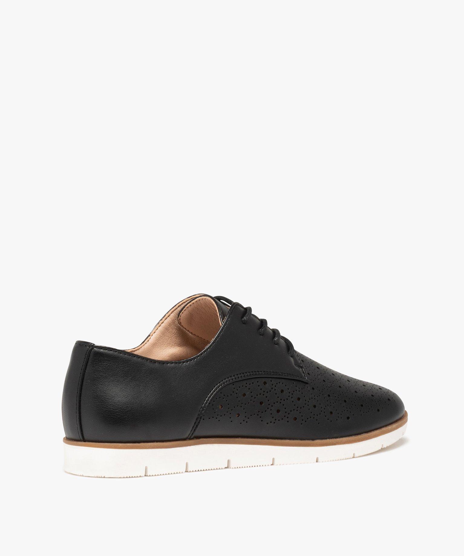 Derbies femme à talon plat et dessus perforé noir | GEMO
