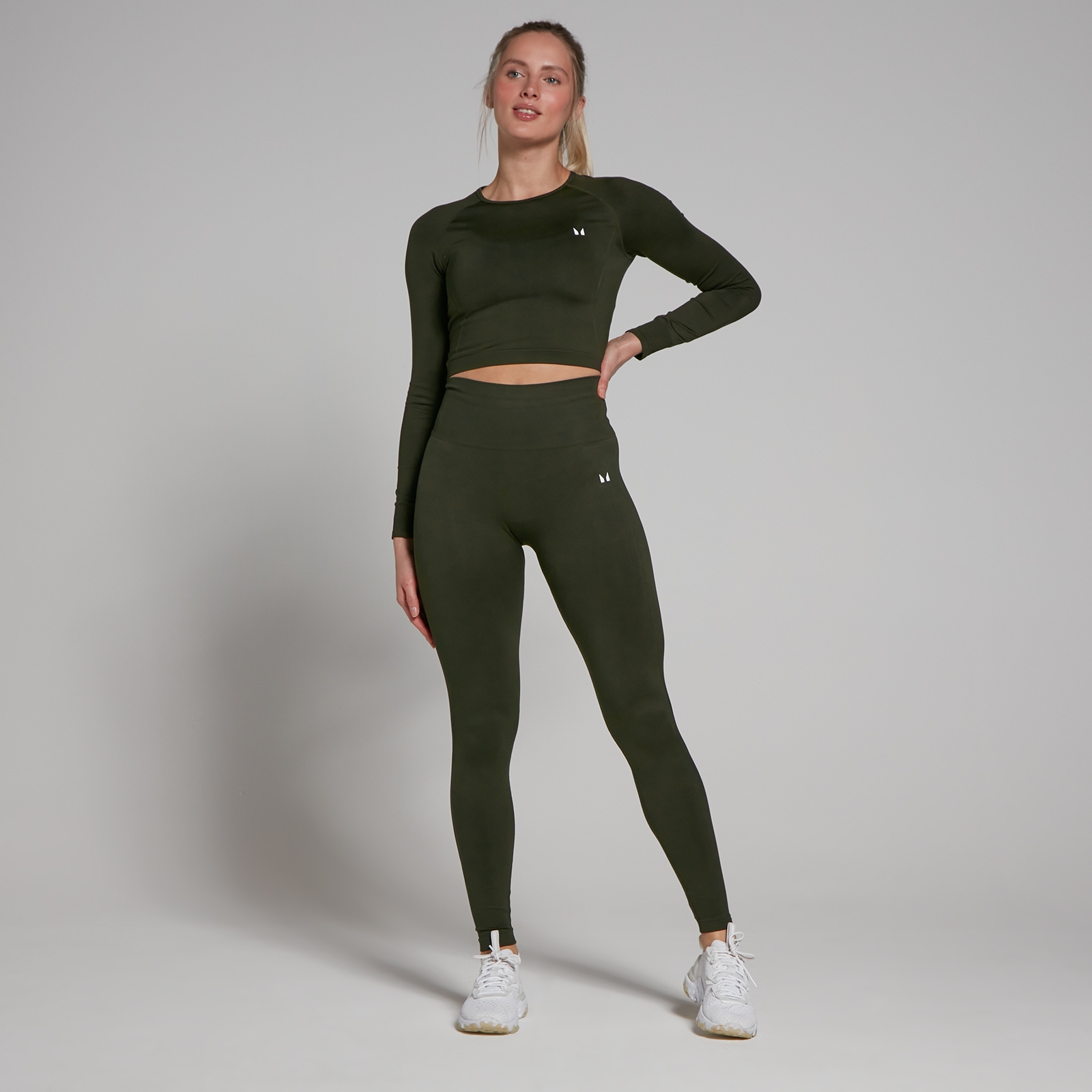 Crop top sans coutures à manches longues MP Shape pour femmes – Vert forêt