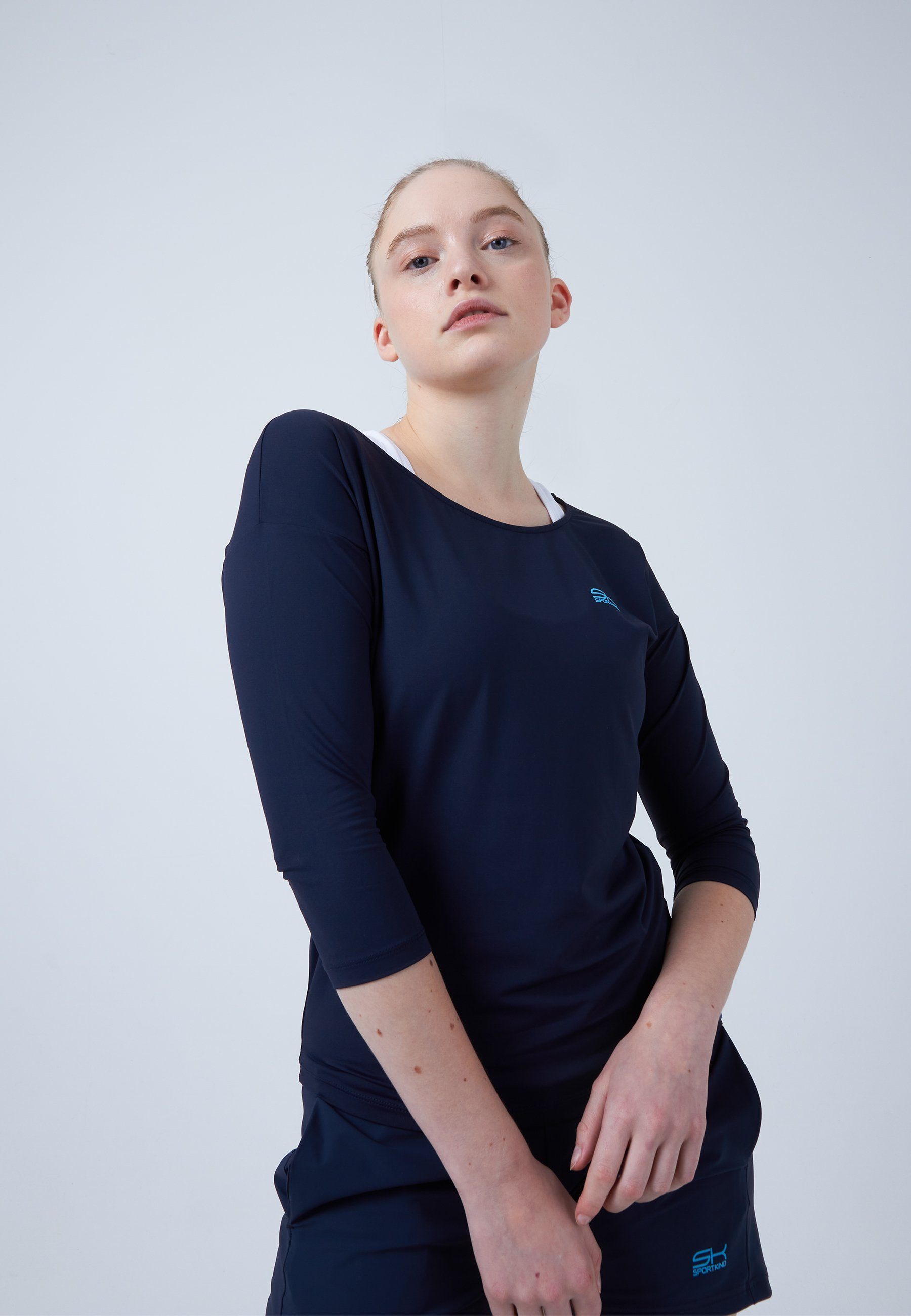 SPORTKIND Funktionsshirt Tennis 3/4 Loose Fit Shirt Mädchen & Damen navy blau