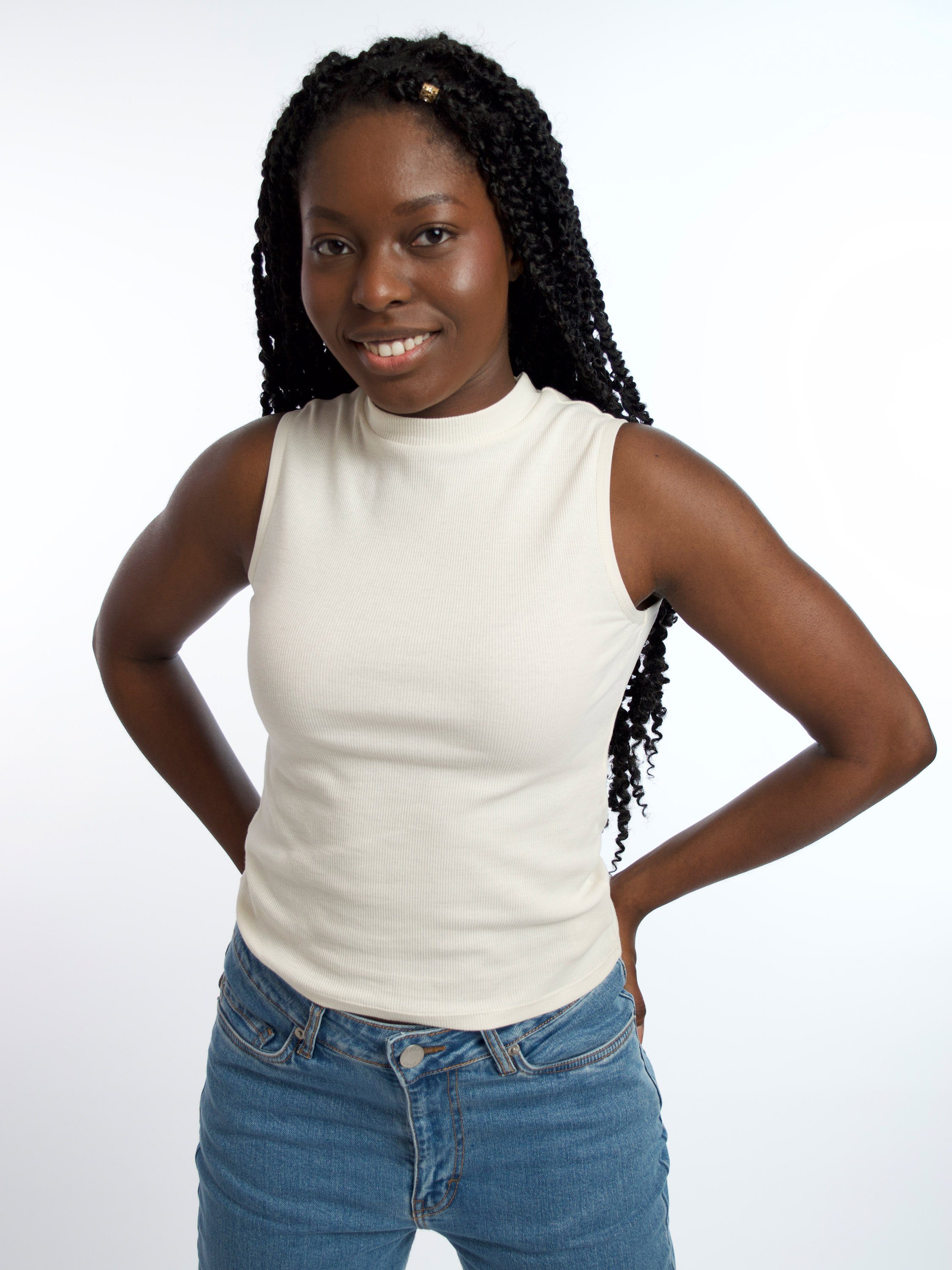 HONEST BASICS Ripptanktop Mock-Top aus Stretch-Rippstoff, mit OCS zertifizierter Bio-Baumwolle