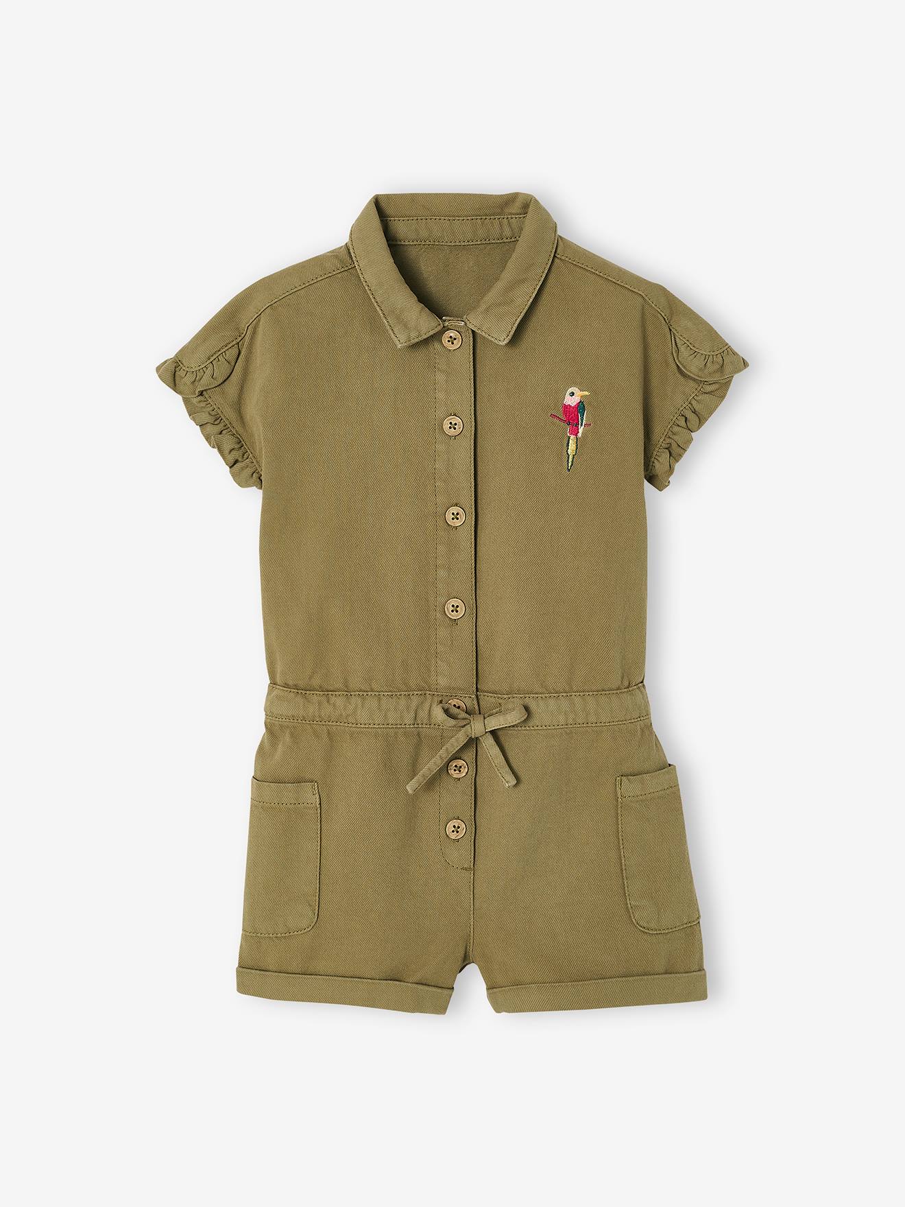 Combishort fille en Lyocell® manches volantées kaki