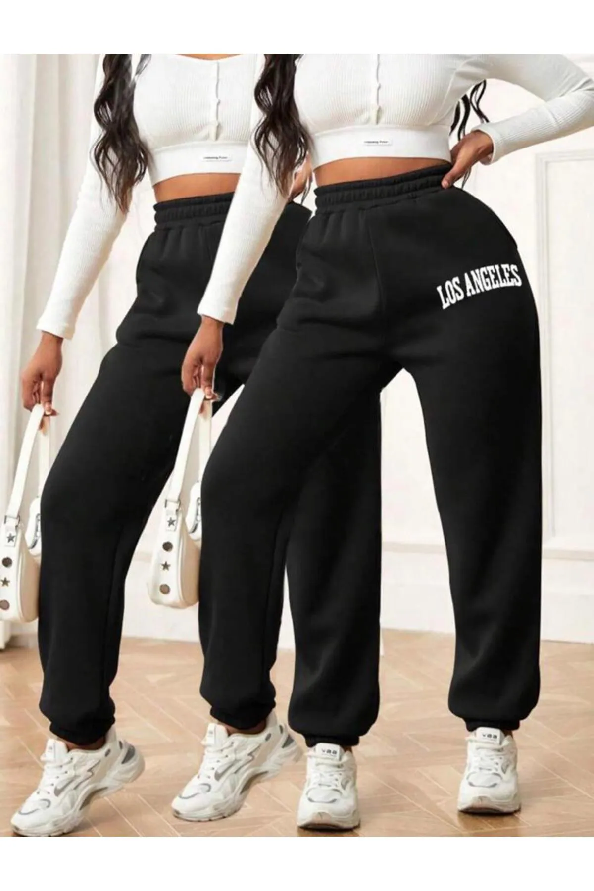 My Blog  Schwarze Los Angeles-Jogginghose für Damen mit elastischem Bund und Beinen