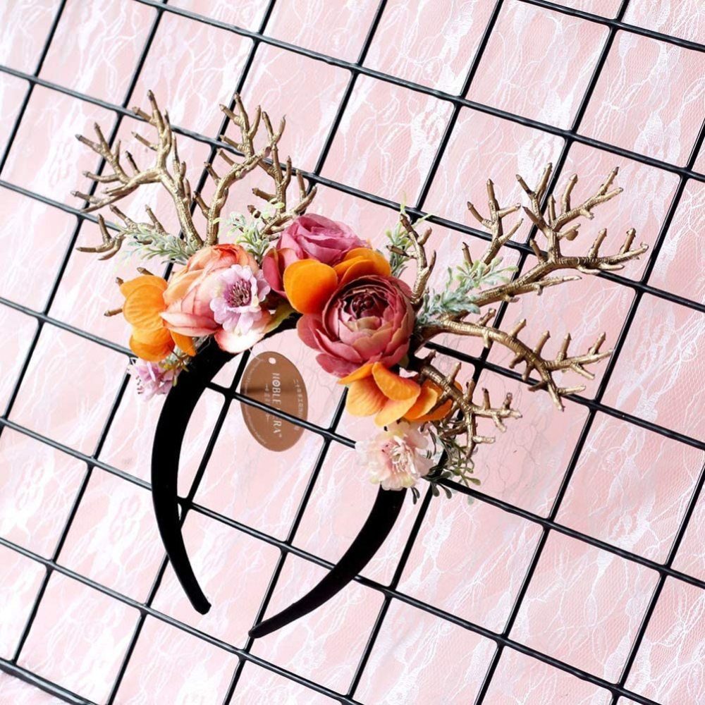 Jormftte Haarband Rentierstirnband mit Blumen,Hirsch
