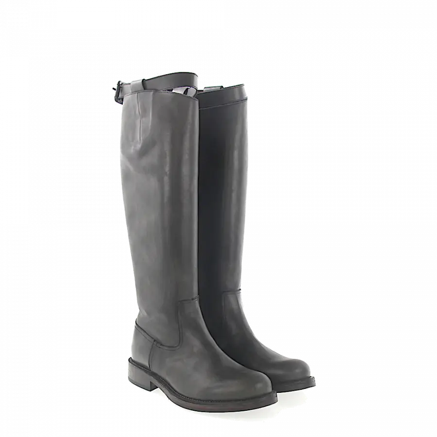 Budapester - Stiefel Glattleder Kalbsleder Zierschnalle grau - grau