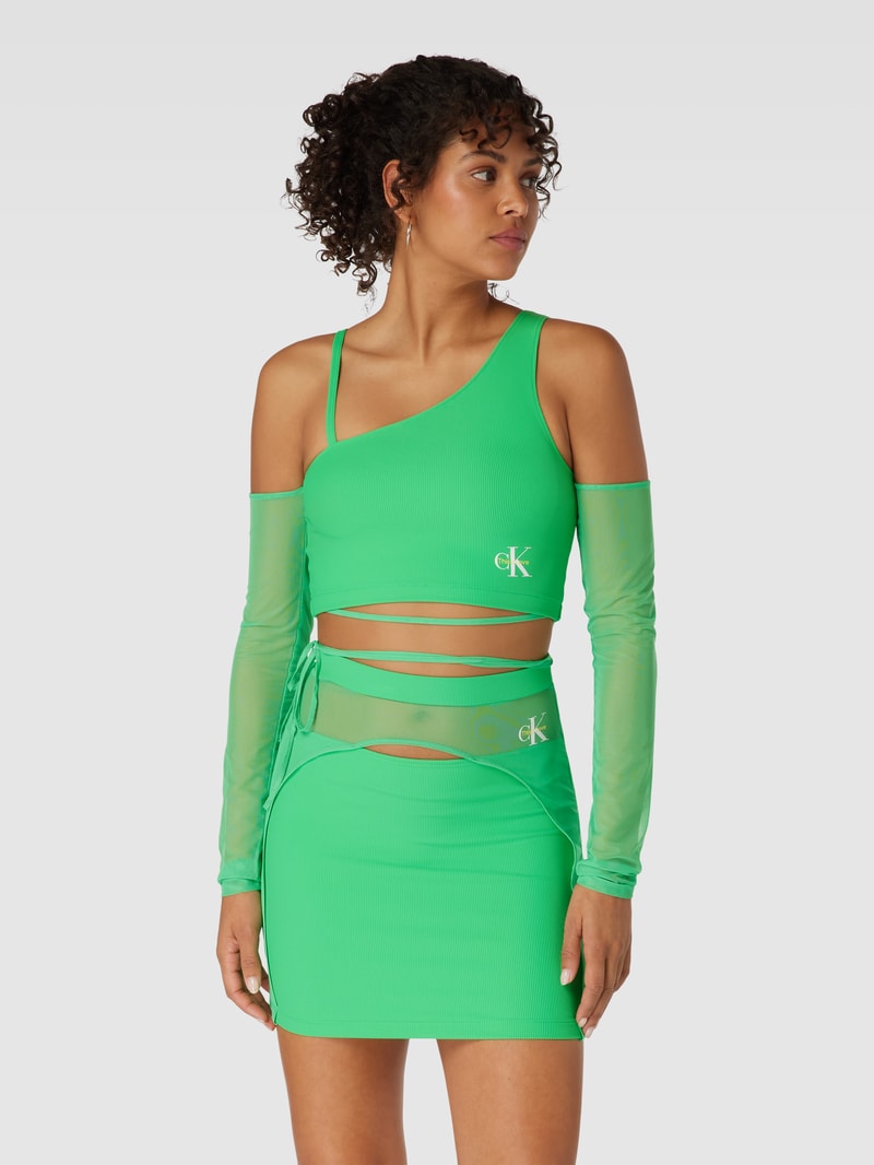 Crop Top mit Logo-Print Modell 'DETAIL MESH' in apfelgrün