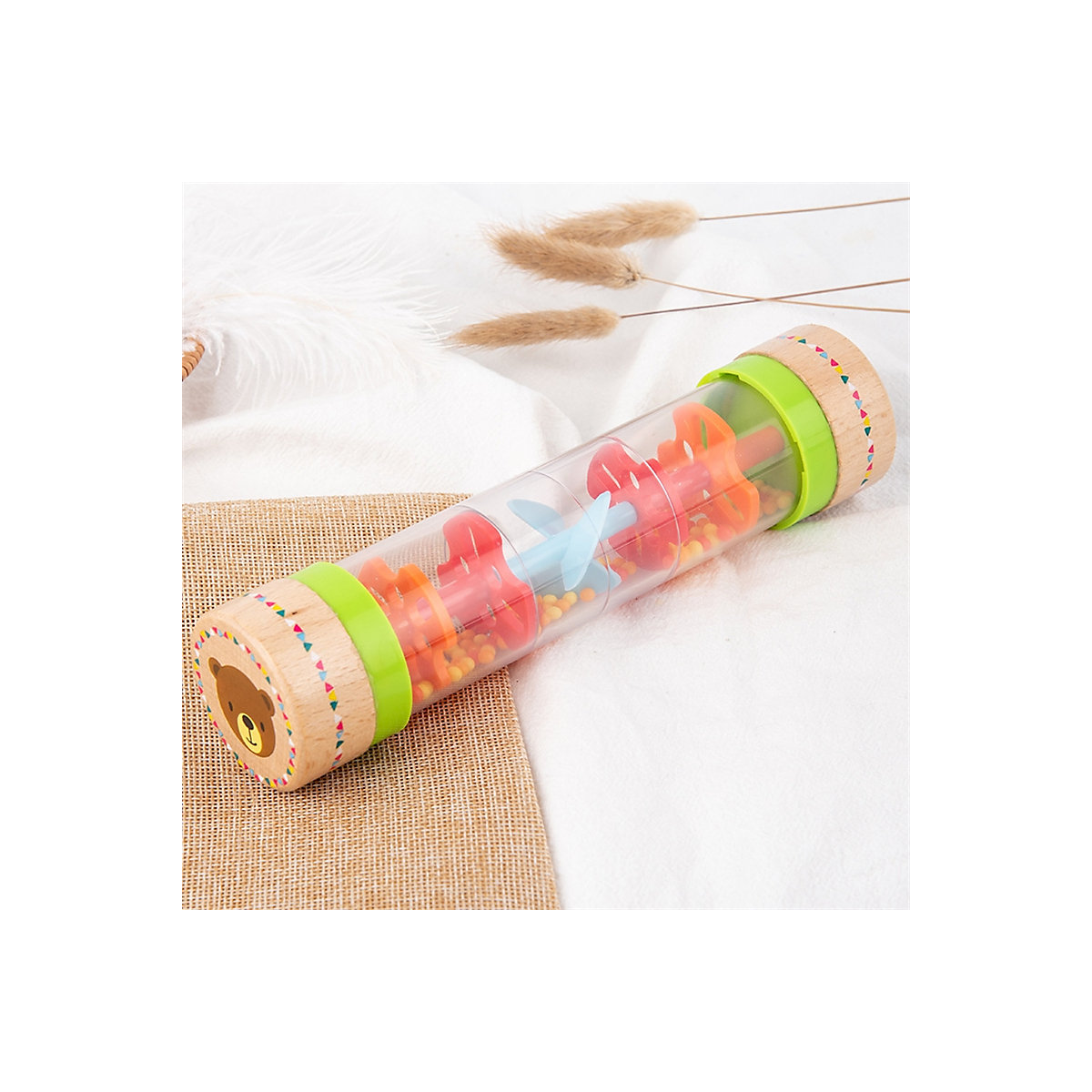 1PCS Rain Sound Tube Musik Früherziehung Musikinstrument Spielzeug 1PCS Regenbogenstab aus Holz für Kinder, simuliert Regengeräusche, Sanduhr-Quietscher Rhythmusinstrumente