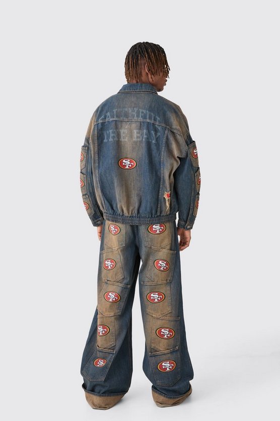 Oversize Nfl 49ers Jeansjacke mit Reißverschluss und Taschen