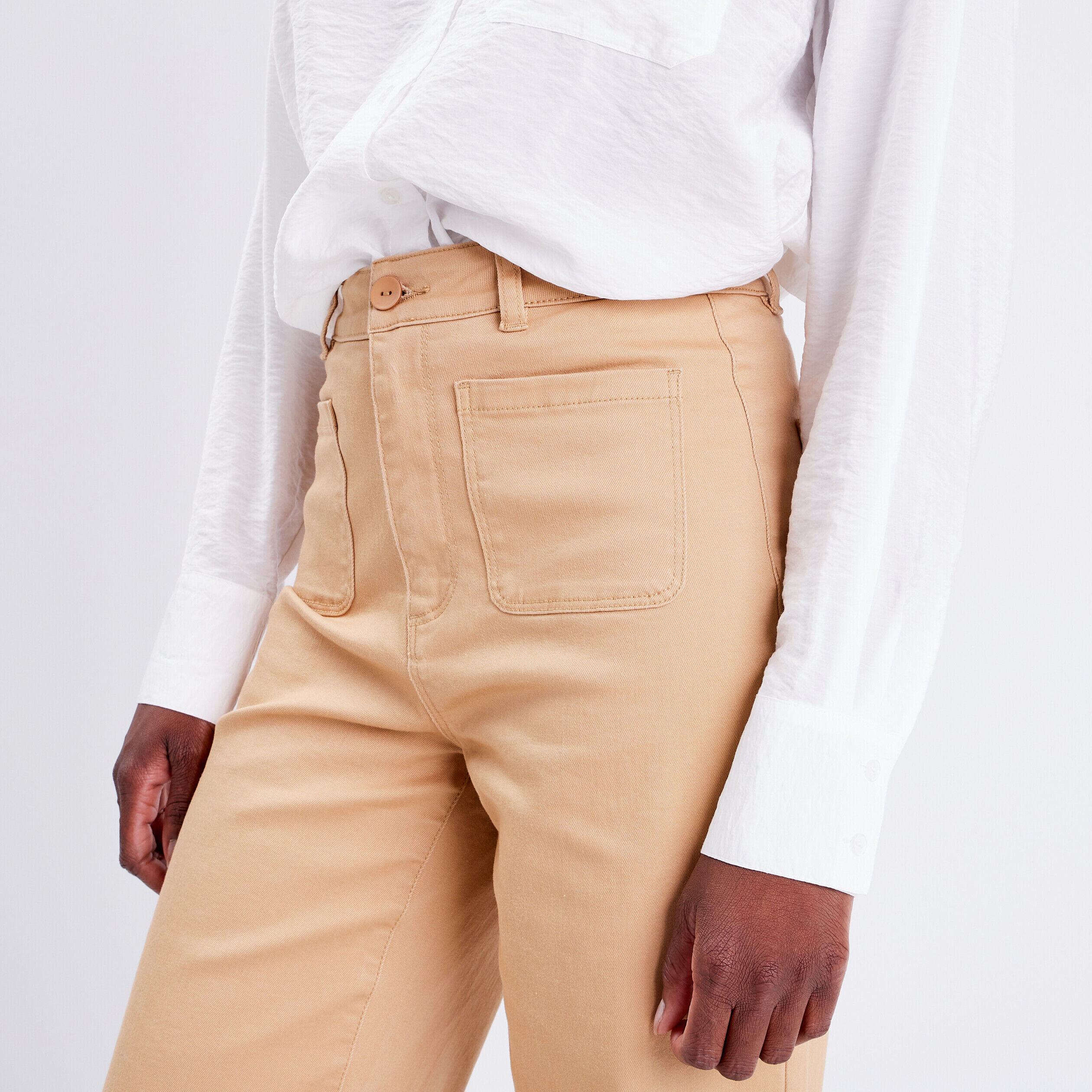 Pantalon large taille haute marron clair femme | Cache Cache