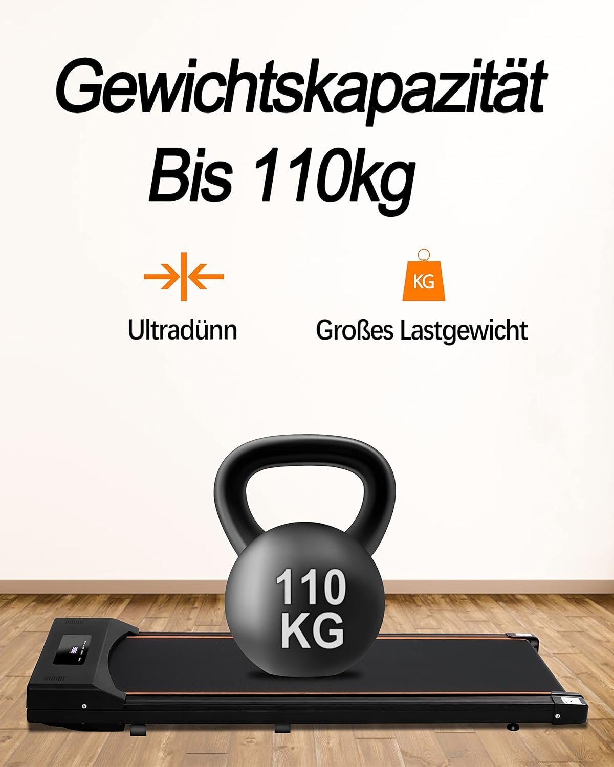 TODO Laufband (Laufband für Zuhause,1-8 km/h Geschwindigkeit, 550W,Cardio Training), Treadmill desk, with 6 silica foot pads on the bottom