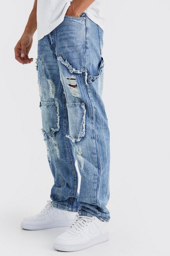 Lockere Cargo-Jeans mit Rissen