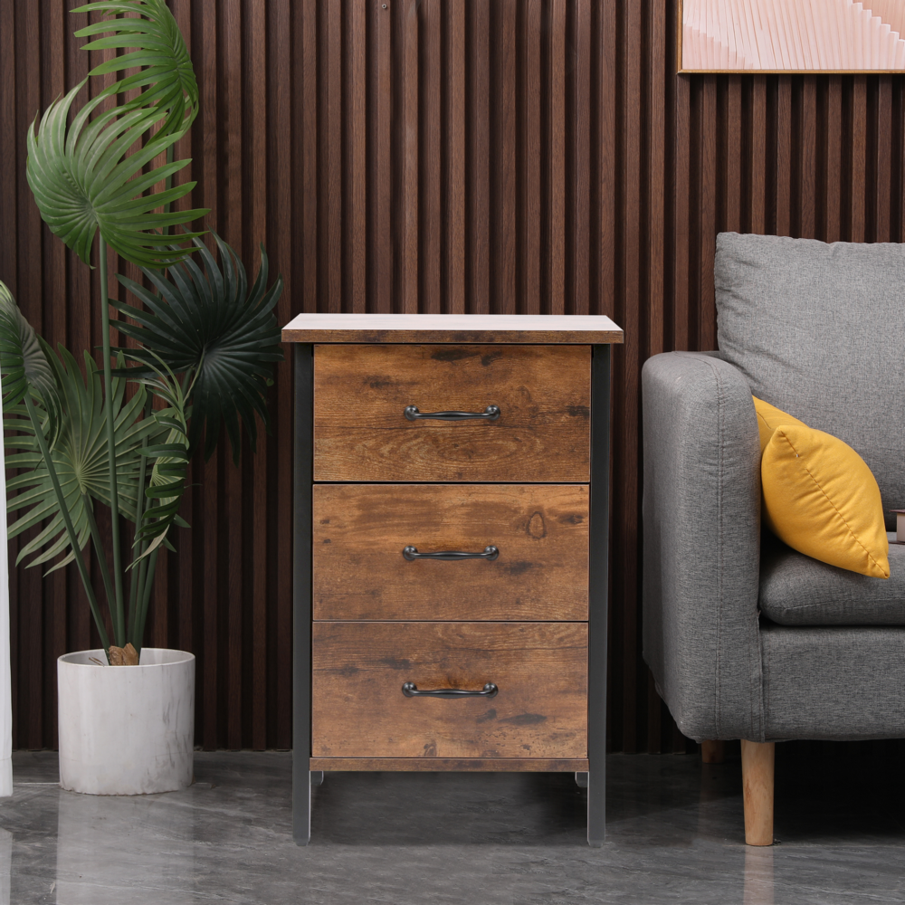 Happy Home Happy Home Nachttisch Kommode mit 3 Schubladen HSB13-HOL Holzoptik schwarz